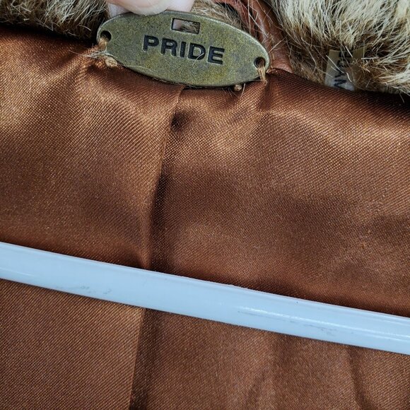 One Girl Who Brown Leather Y2K Western Fur Afghan Penny Lane Jacket Coat MobWife - Picture 5 of 13